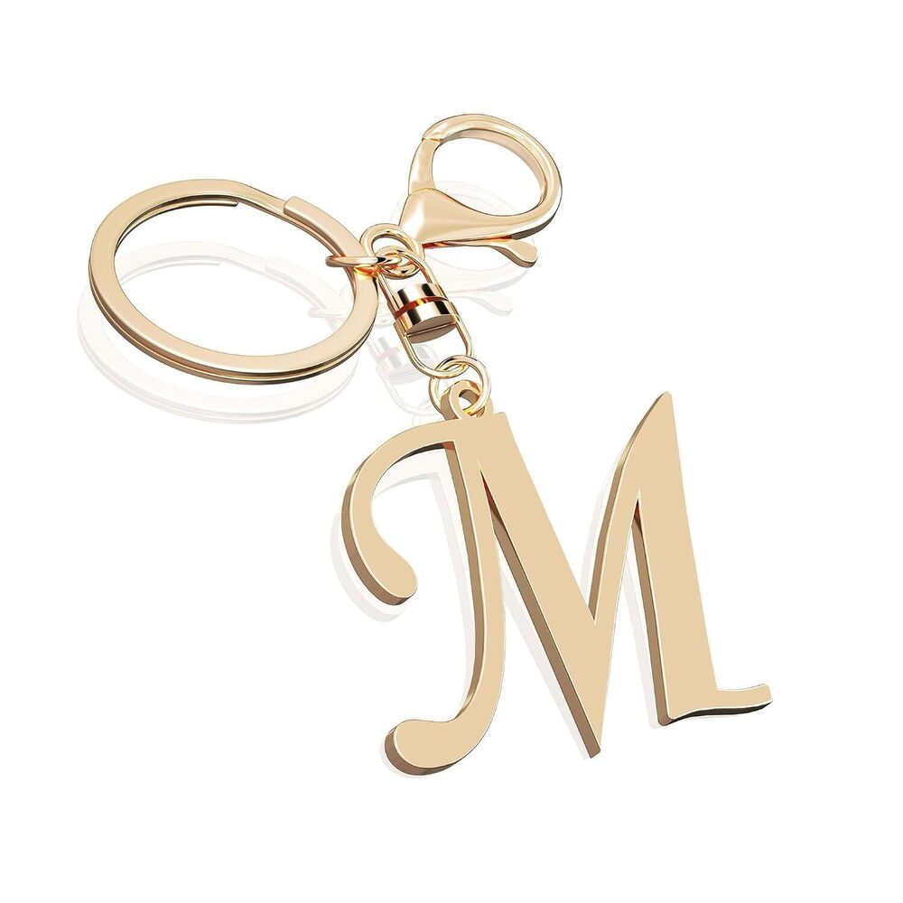 Cute Stainless Steel Gold Initial Letter Keychain for Women Girl